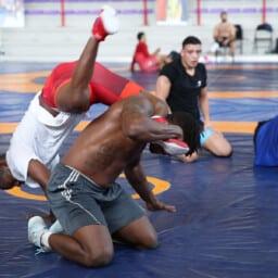 Lutteurs olympiques en préparation aux Jeux Olympiques de Paris 2024 à l'Artenium à Ceyrat